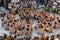 Tourists watch traditional Balinese Kecak Dance at Uluwatu Temple on Bali