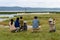 Tourists watching birds in a safari