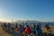 Tourists watching Bridge Golden Gate at sunset