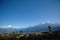 Tourists watching snowy mountains