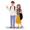 Tourists. Young man points to something. Surprised young woman looking for something.Element for an tourism and travel. Vector