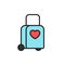 Tow trolly bag with love icon. honeymoon holiday travel illustration. simple clean monoline symbol