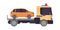 Tow truck. Cartoon evacuator. Side view of lorry carries automobile in trunk. Transportation faulty car. Vehicle for