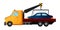 Tow truck. Cool flat towing truck with broken car. Road car repair service assistance vehicle with damaged or salvaged