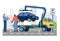 Tow truck evacuates car for improper parking flat vector illustration isolated.