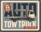 Tow truck retro card of emergency vehicle service