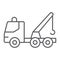 Tow truck thin line icon, transport and service, emergency sign, vector graphics, a linear pattern on a white background