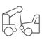 Tow truck thin line icon. Vehicle salvage with hooked damaged auto symbol, outline style pictogram on white background
