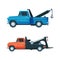 Tow Truck or Wrecker Moving Disabled or Impounded Motor Vehicle Vector Set