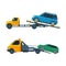 Tow Truck or Wrecker Moving Disabled or Impounded Motor Vehicle Vector Set