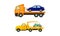 Tow Truck or Wrecker Moving Disabled or Improperly Parked Motor Vehicle Vector Set