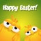 Tow yellow cute cartoon chicks wishing happy Easter