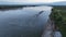 towboat with barges on the Mississippi River at confluence with the Missouri River