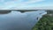 towboat with barges on the Mississippi River at confluence with the Missouri River