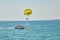Towed parachute in Turkey on the shores of the mediterranean sea, during the covid 19 pandemic