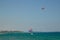 Towed parachute in Turkey on the shores of the mediterranean sea, during the covid 19 pandemic