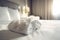 towel modern comfortable welcome bed bedchamber bath spa window flower. Generative AI.