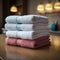 Towel perfection Neat stack of towels adds a touch of luxury