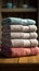 Towel perfection Neat stack of towels adds a touch of luxury