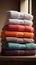 Towel perfection Neat stack of towels adds a touch of luxury