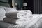 towel service fresh room resort hotel bed luxury home white. Generative AI.