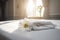 towel spa flower comfortable bed modern window welcome bath bedchamber. Generative AI.