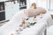 Towels, candles and stones on massage table