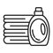 Towels and detergent line black icon. Laundry room. Cleaning service. Outline pictogram for web page, mobile app, promo.