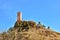 tower of a ancient castle in a small village called Villel in Teruel / Spain in a sunny clear day. The castle is ruined but the