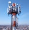 Tower with antennas and transmitters for mobile communications