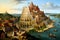 The Tower Of Babel, In The Style Of Bruegel -. Generative AI