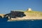 Tower bastioned on island Comino in Mediterranean Sea, Malta