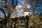 Tower behind fortification wall, sunny autumn day, Tabor, Czech Republic