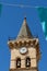 The tower bells and big clock of Saint Santiago church in Villena city, Alicante, Spain