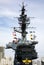 Tower, bridge and flags on the USS Midway