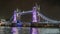 Tower bridge floodlit at night, one of the main landmarks in London