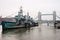 Tower Bridge and HMS Belfast, London.