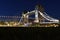 Tower Bridge in London, the UK. Sunset with beautiful clouds. Drawbridge opening. One of English symbols