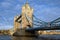 Tower Bridge in London, UK. Tower Bridge crosses the River Thames and is one of the most famous tourist sights in London