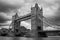 Tower Bridge and River Thames view in London, photo in black and