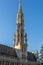 The tower of The Brussels Town Hall in Brabantine Gothic style with lavishly pinnacled octagonal openwork