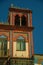 Tower on building with ceramic and bricks details at Merida