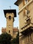Tower and building in Genova city center with traditional architecture,Italy