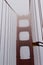 The tower and cables of the Golden Gate Bridge shrouded in fog, San Francisco, California