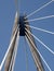 Tower and cables on the marine way suspension bridge in southport merseyside against a blue summer sky