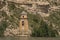 Tower of the Church of San Juan Evangelista in the Ribarroja reservoir, Aragon, Spain