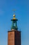 The tower of City Hall, Stadshuset, in Kungsholmen island of Stockholm in Sweden