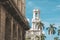 The tower is in classic colonial style. Historic building in Havana, Cuba