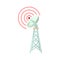 Tower with communication dish icon, cartoon style