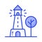 A tower containing a beacon light to warn or guide ships at sea, well designed icon of lighthouse